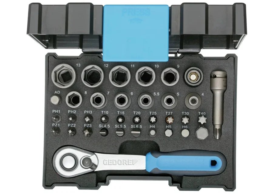GEDORE 666-U-20 Bit socket wrench box with ratchet 1/4" 35-pieces