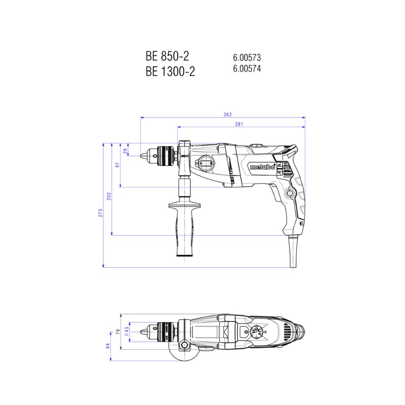 Metabo BE 850-2 Two-Speed Drill Machine, 850W (600573000) - photo 4