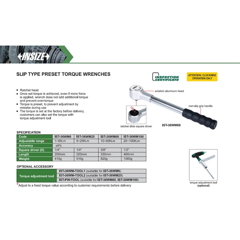 INSIZE IST-36WM6 Slip-Type Preset Torque Wrench 1-6 N.m - photo 3