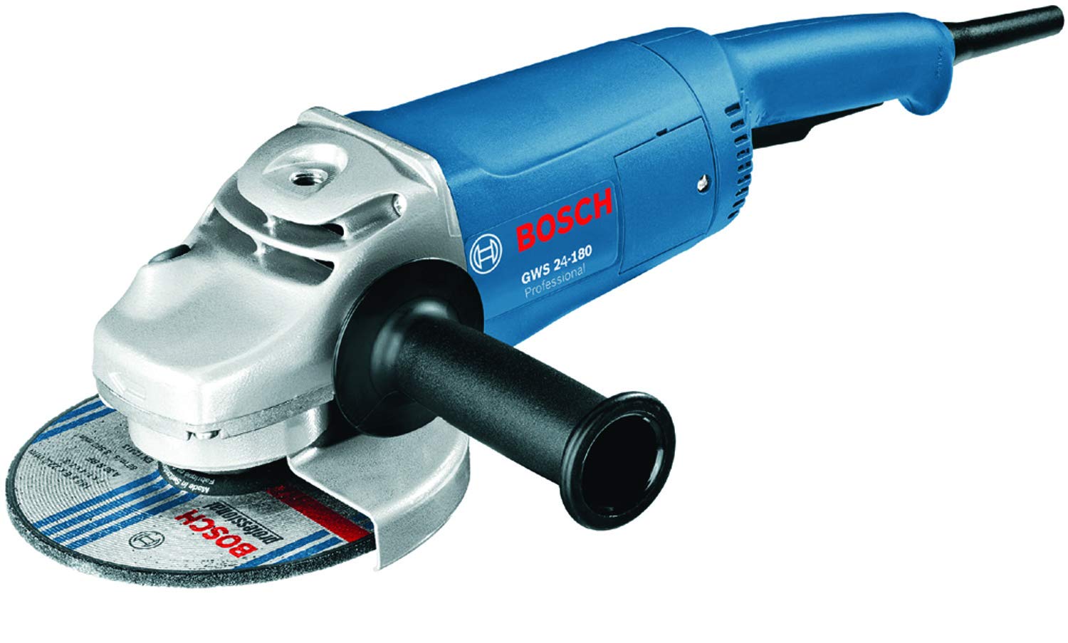 Bosch GWS 24-180 Heavy Duty Angle Grinder, 2,400W, M14, 180 mm Disc dia., 8,500 rpm, Protection Switch, 5.7 kg + Accessories, 1 Year Warranty