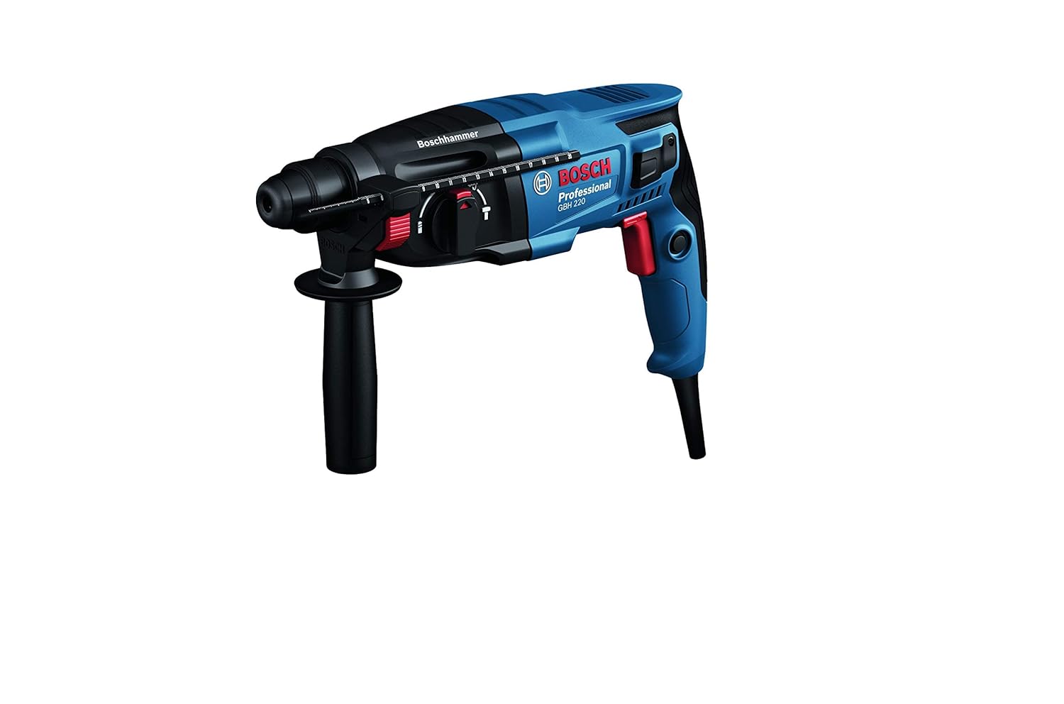 Bosch GBH 220 Corded Electric Rotary Hammer with SDS Plus, 720 W, 2 J, 2.3 Kg, 3 Modes, For Concrete, Metal & Wood + Carrying case, , 1 Year Warranty from BOSCH, Blue