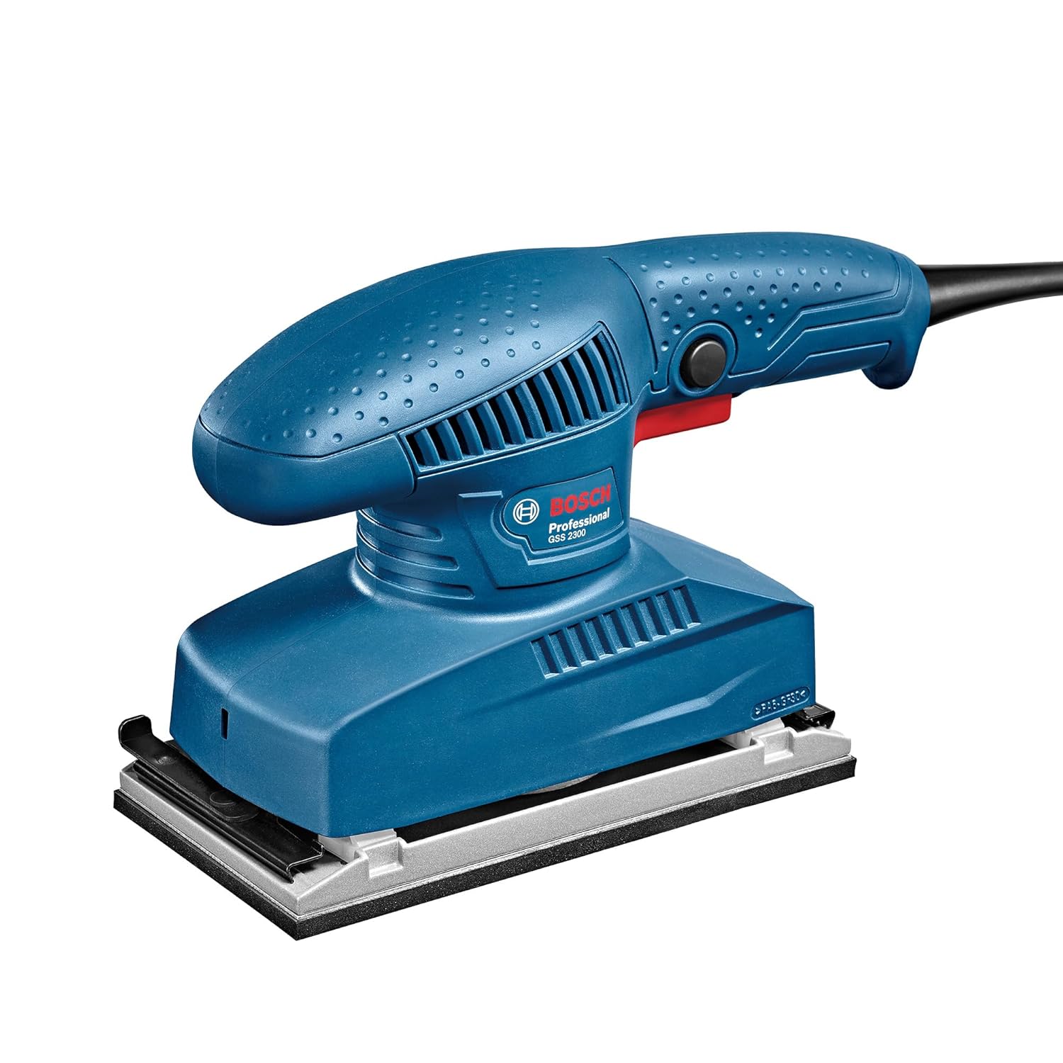 Bosch GSS 2300 Corded Electric Orbital Sander, 190W, 12,000 rpm, 24,000 opm, 92 mm x 182 mm Plate, Ergonomic Handle, Low Vibration, 1.5 kg + 3 Bosch sanding sheets, 1 Year Warranty