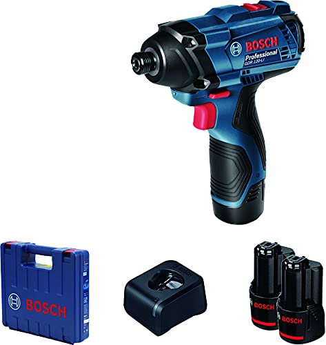 Bosch GDR 120-LI Cordless Impact Driver/Wrench, No-load speed (1st & 2nd level): 0-1300, 2,600 rpm, 100 Nm, 1/4'' Hex, Soft Grip, 1.1 kg + 2 x battery GBA 12V 2.0Ah, Charger GAL12-40, 1 Yr Warranty