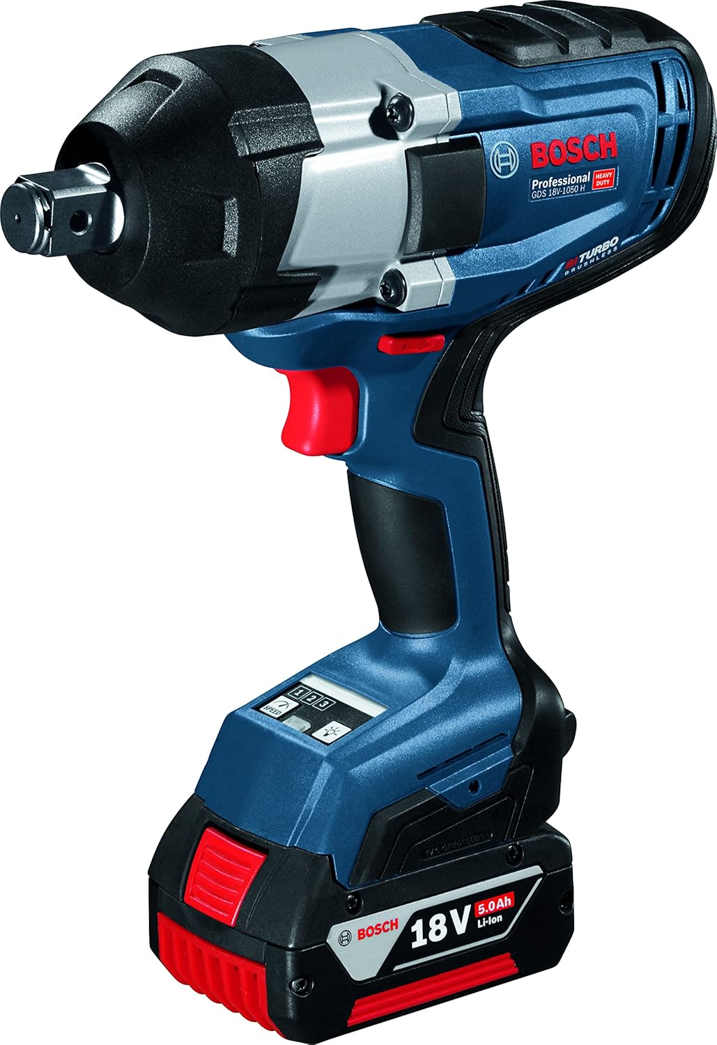 Bosch GDS 18V-1050 H Heavy Duty Cordless Impact Wrench, BITURBO Brushless Motor, 1,050 Nm, M 24, 2.9 kg, Speed Selection + 2 x battery GBA 18V 5.0Ah, Quick charger GAL 18V-40, L-BOXX 136
