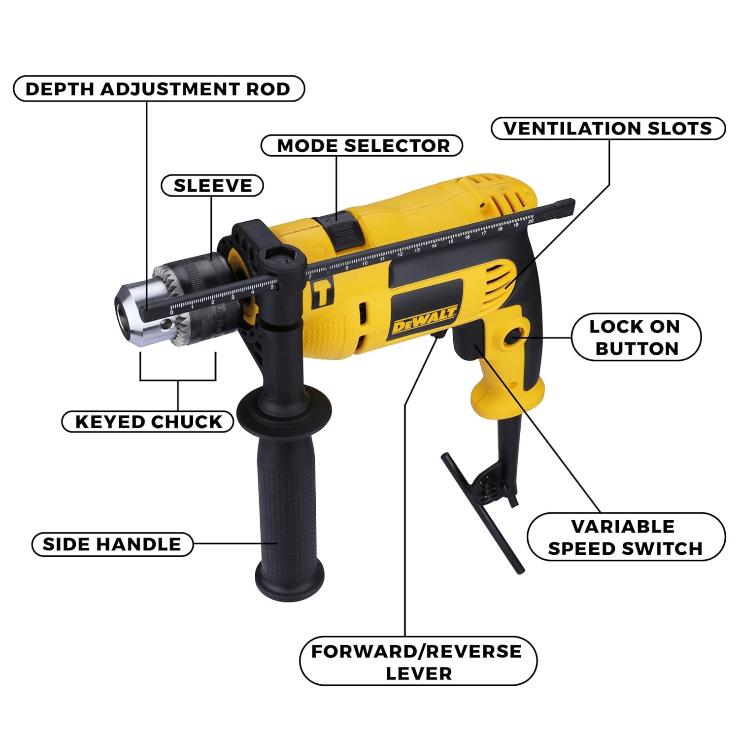 DEWALT DWD024 Impact Drill Machine for professional applications 750Watt 13mm, 2 Year Warranty