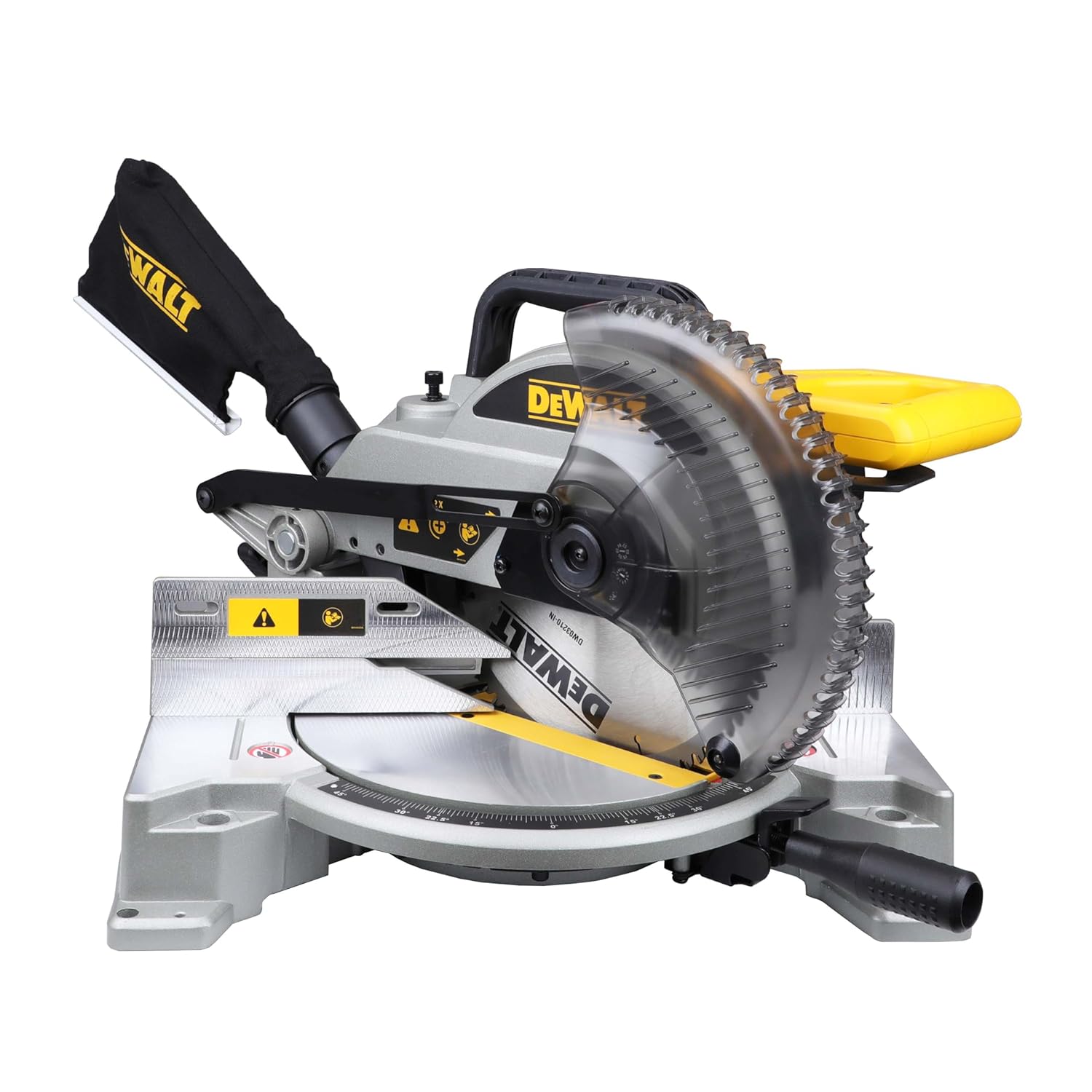 DEWALT DW714-IN 10"(254 mm) Corded Compound Mitre Saw With 80T TCT Alu. Blade, 1650W Univ. Motor, 4600 RPM, Max. Cross-cut Capacity 90 Deg.: 130 mm, Ideal For Cutting Wood & Tiles, Horizontal D-Handle