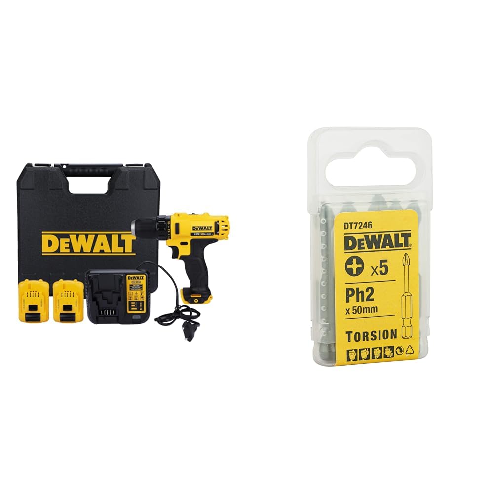 DEWALT DCD710D2 10.8V 10mm XR Lithium-Ion Cordless Hammer Drill Machine/Driver with 2x2.0 Ah Batteri