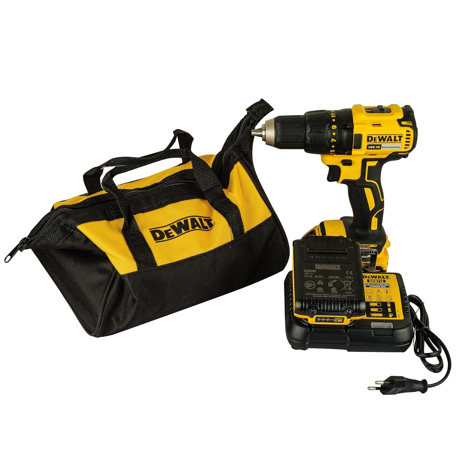 DEWALT DCD7771D2-IN 18V 13mm Cordless Compact Brushless Drill Machine Driver with 2x2.0Ah Li-ion batteries