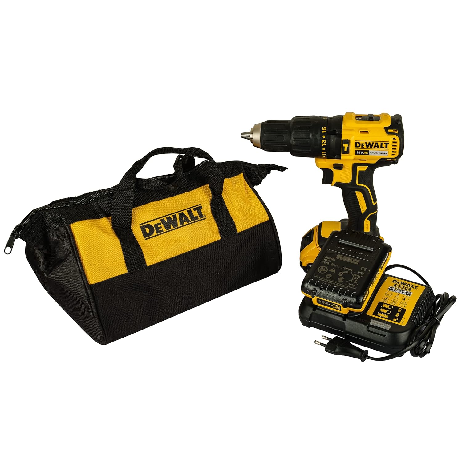 Dewalt Dcd7781D2 18V 13Mm Cordless Compact Brushless Hammer Drill Machine With 2X2.0Ah Li-Ion Batteries, Yellow
