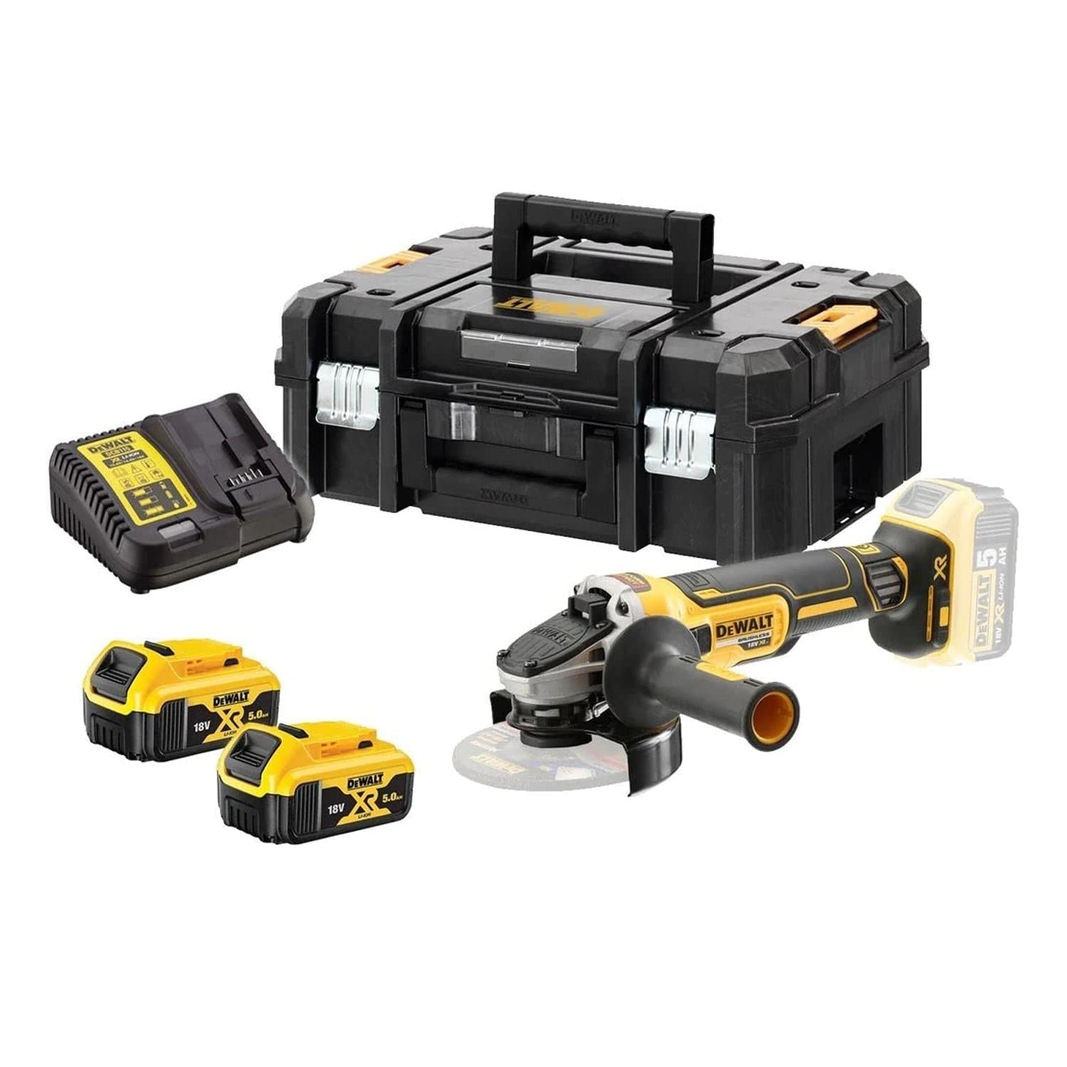 DEWALT DCG405P2-QW 18V 125mm XR Li-ion Cordless Angle Grinder with Brushless motor 2x5.0Ah Batteries Included- Perform and Protect Shield