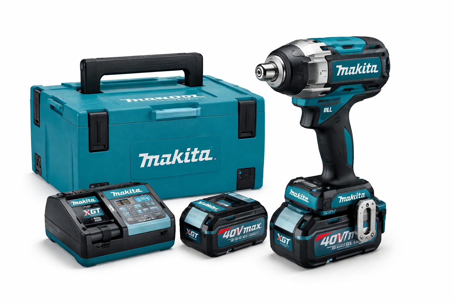 Makita TW004GD201 Cordless Impact Wrench Kit – 40V Max XGT Brushless 1/2" Drive, 2 Batteries, Charger & Carry Case