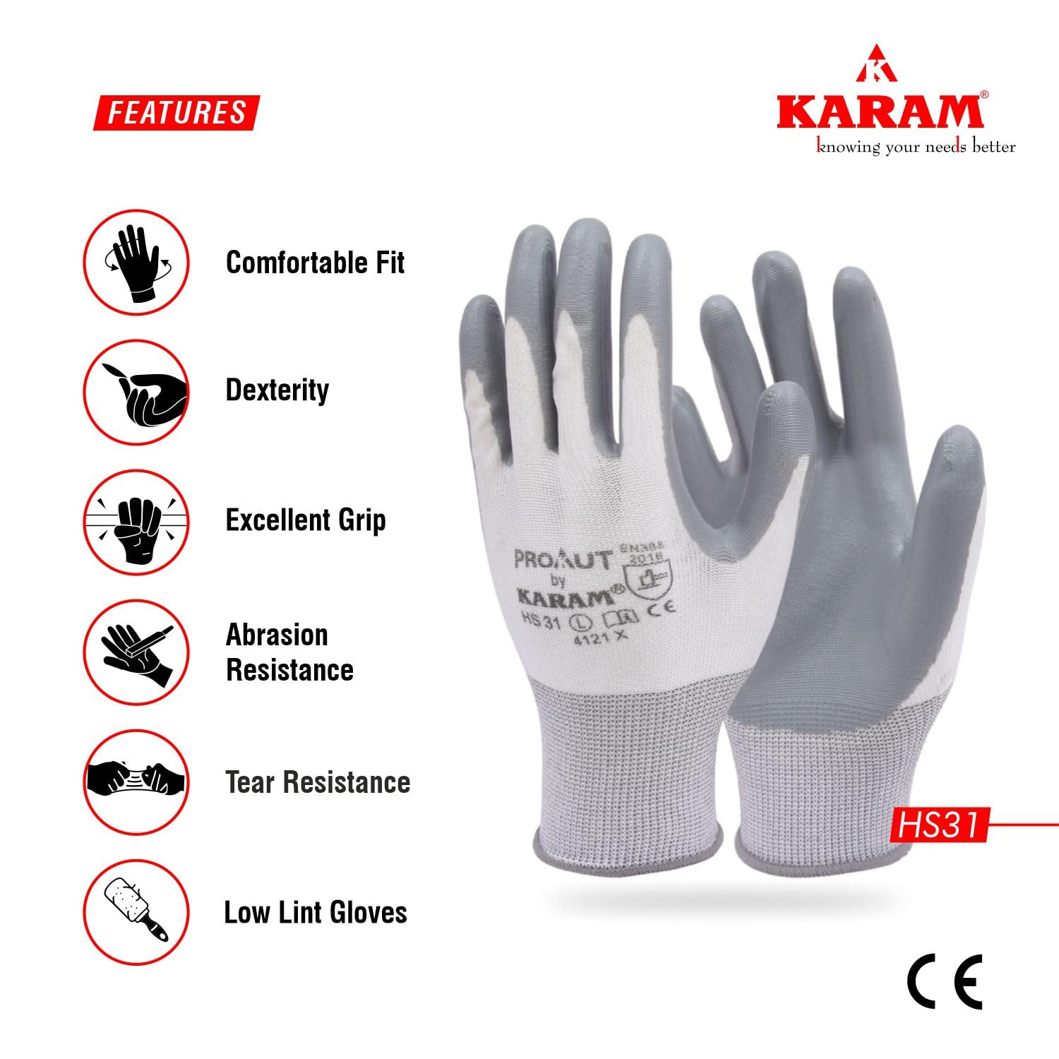 Safety Gloves for Mechanical Hazards | Safety Work Gloves with White Liner with Grey Nitrile Coating | Industrial Use | Cut Resistant | Abrasion, Tear & Puncture Resistant | Size-M - photo 2