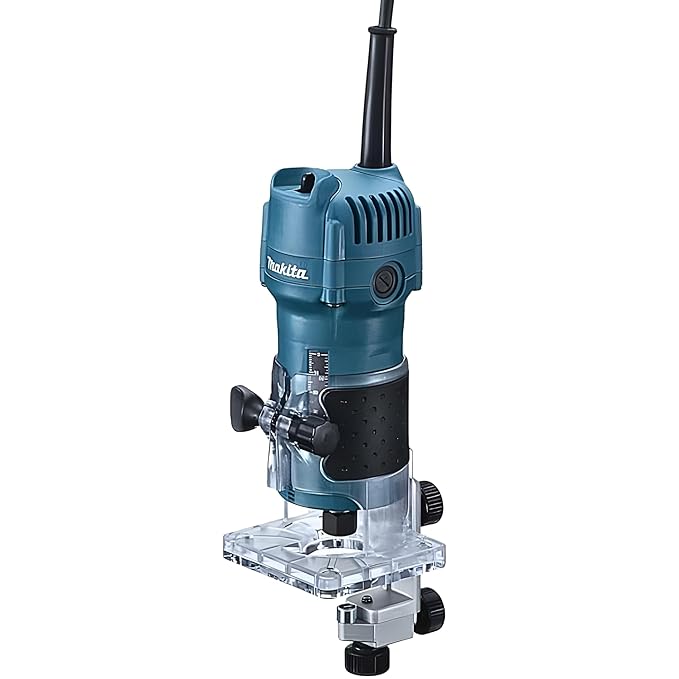 Makita 3709 Trimmer, 6mm (1/4 Inch) 530W Corded Laminate & Wood Trimmer, 30,000 RPM High-Speed Motor for Edge Trimming, Grooving & Woodworking