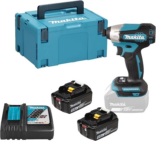 Makita DTD157RTJ 18V Li-ion LXT Brushless Impact Driver Complete with 2 x 5.0 Ah Batteries and Charger Supplied in a Makpac Case