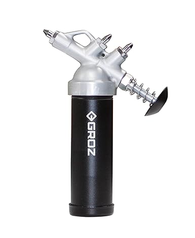 Groz G3P Mini Push Type Grease Gun (85 gms) with 3 Nozzles (Fitted) | Mini Grease Gun for Impact Wrenches, Lawn Mowers