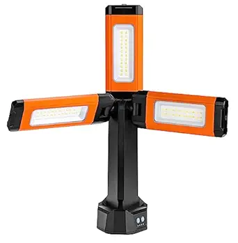 Groz Cordless Triple Head Site Lamp with 360° Brightness | 3 Blades Multidirection Light with Intensity Control | Rechargeable Light for Emergency, Construction, Automotive | LED/685