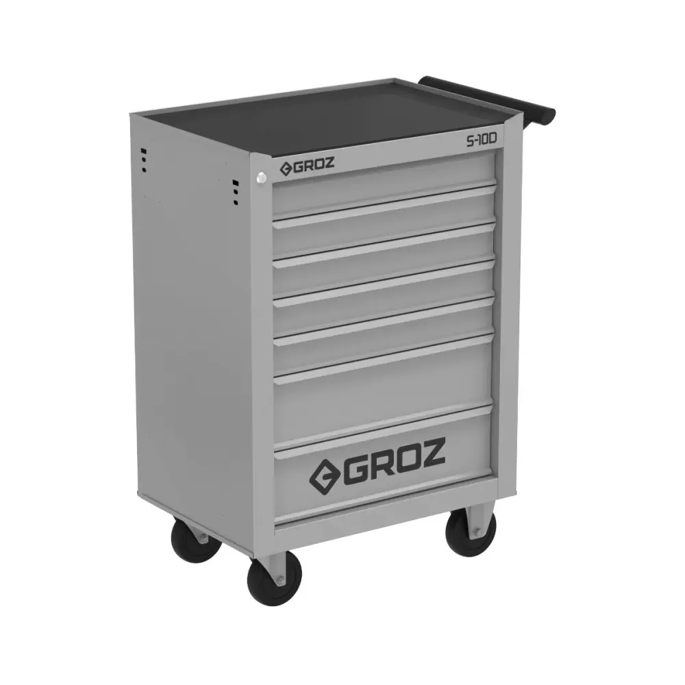 Groz RTC/27-10D/1/GRZ S10D Series Rolling Tool Cabinet 7 Drawers 300 Kg Load Capacity Heavy-Duty Steel 680x467x1000 mm Silver
