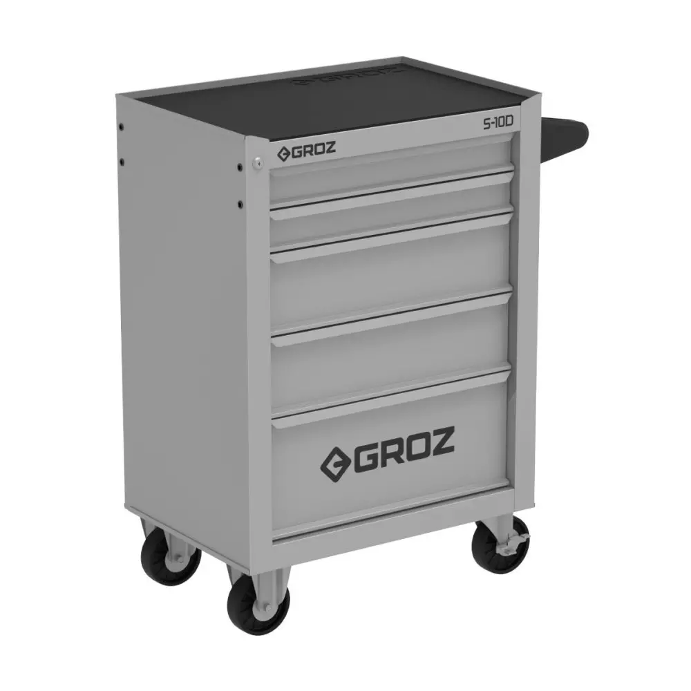 Groz RTC/27-10D/2/GRZ S10D Series Rolling Tool Cabinet 5 Drawers 300 Kg Load Capacity Heavy-Duty Steel 680x467x1000 mm Silver