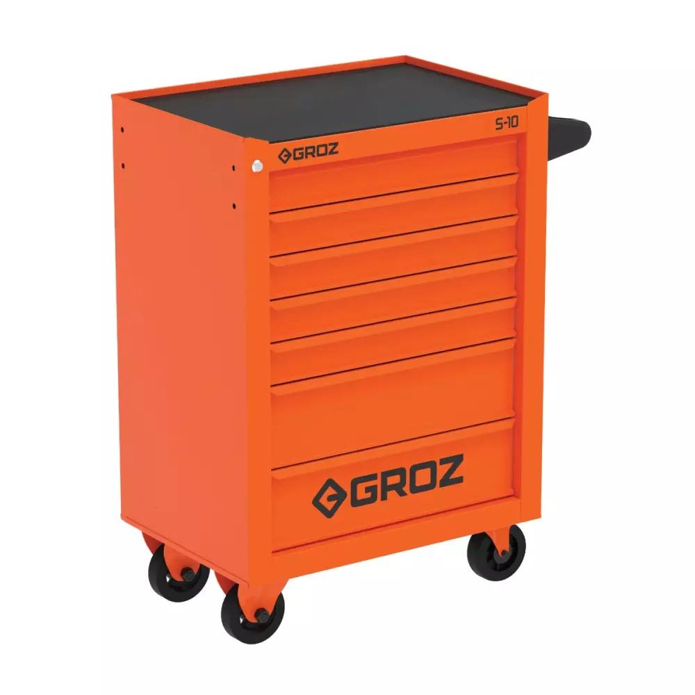 Groz RTC/27-10/3/GRZ S10 Series Rolling Tool Cabinet 7 Drawers 400 Kg Load Capacity Heavy-Duty Steel 680x467x1000 mm Orange