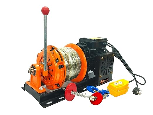 VOLTZ VZ-EW-1000KG Electric Winch 50Mtr 8mm Steel Wire Rope Heavy Duty Industrial Use 500-1000KG Capacity Remote Control 220V Clutch Type Electric Winch Lifting Pulling