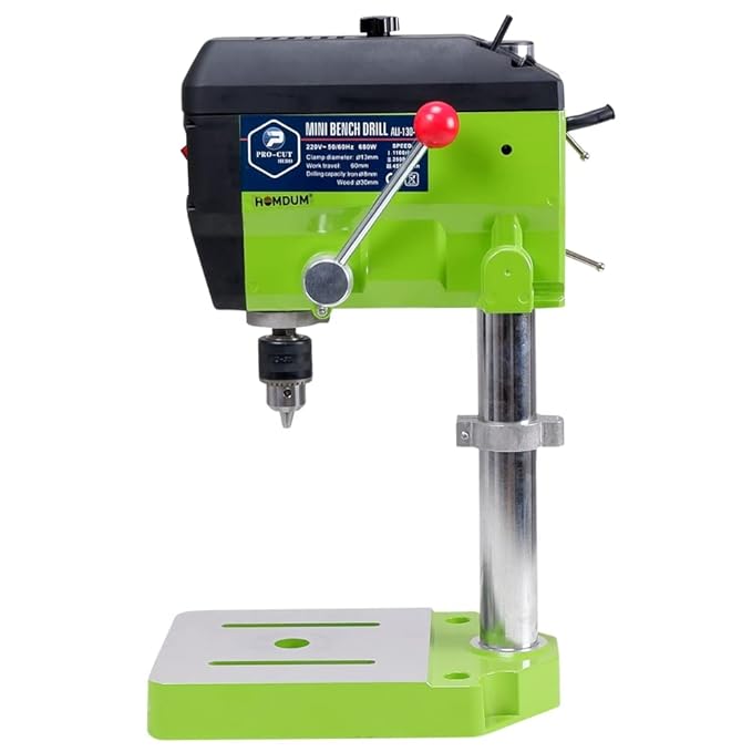 Hetkrishi 680W High speed bench Electric Drill Machine - |with 3 Level Speed Drilling - Chuck size 13 mm - 2.5 Inch depth- Procut Bench Press drill |Green|