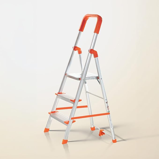 Aluminium Ladder for Home 3 Steps Foldable with Anti-Skid Wide Steps | Multi-Purpose Heavy Duty Ladder, Kitchen & Household | 250 Kg Load Capacity | 5 Year Warranty
