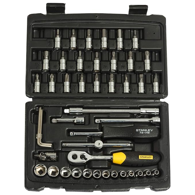 STANLEY STMT72794 1/4'' Square Drive Metric Socket Set with Double Nickel Chromium Alloy (46-Pieces)