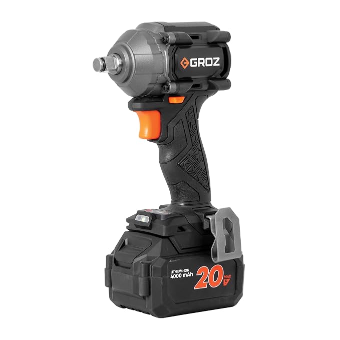 GROZ BIW/1-2/400/20-4/L1/EU Cordless Impact Wrench | 1/2" Drive | 400 Nm Max Torque | 20V 4000 mAh Li-Ion Battery | Brushless Motor | 3 Speed Settings