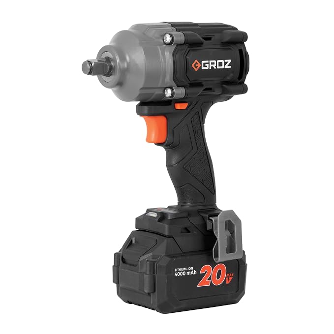 GROZ BIW/1-2/600/20-4/L1/EU Cordless Impact Wrench | 1/2" Drive | 600 Nm Max Torque | 20V 4000 mAh Li-Ion Battery | Brushless Motor | 0-2200 RPM Speed