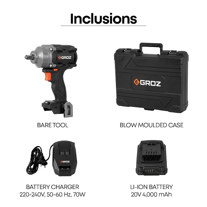GROZ BIW/1-2/600/20-4/L1/EU Cordless Impact Wrench | 1/2" Drive | 600 Nm Max Torque | 20V 4000 mAh Li-Ion Battery | Brushless Motor | 0-2200 RPM Speed - photo 3