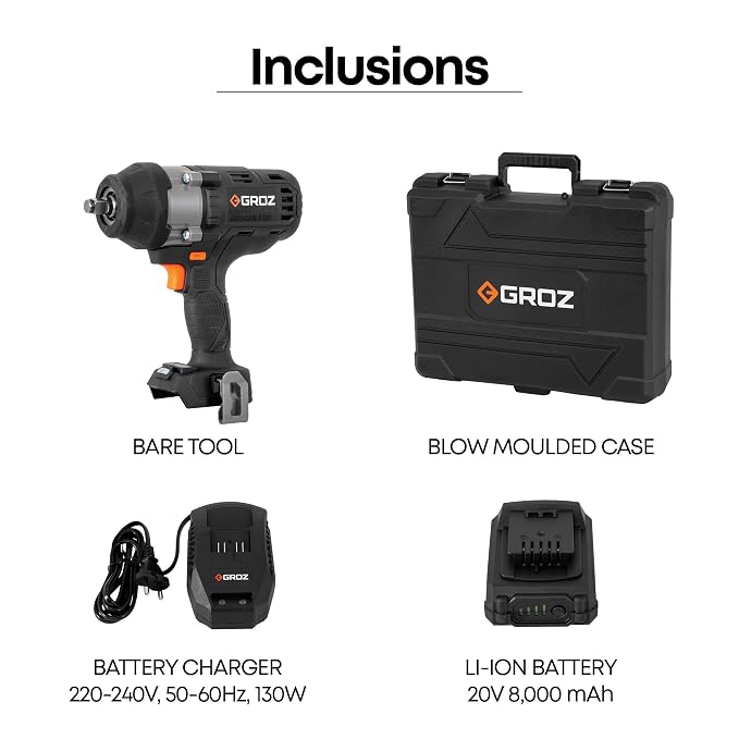 GROZ BIW/1-2/1000/20-8/L1/EU Cordless Impact Wrench | 1/2" Drive | 1000 Nm Max Torque | 20V 8000 mAh Li-Ion Battery - photo 3