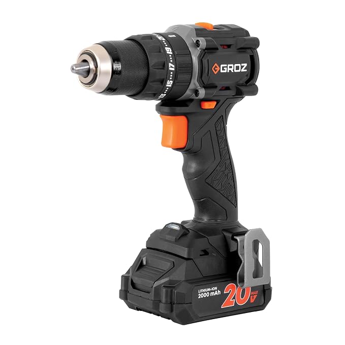 GROZ BID/13/20-2/L2/EU Cordless Impact Drill Driver | 1/2" Keyless Chuck | 60 Nm Max Torque | 20V 2 x 2000 mAh Li-Ion Batteries