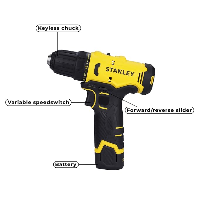 STANLEY SCD10D2K-IN(12 V) Brushed Cordless Drill Driver, 2x2Ah Batteries & 1.5A Charger