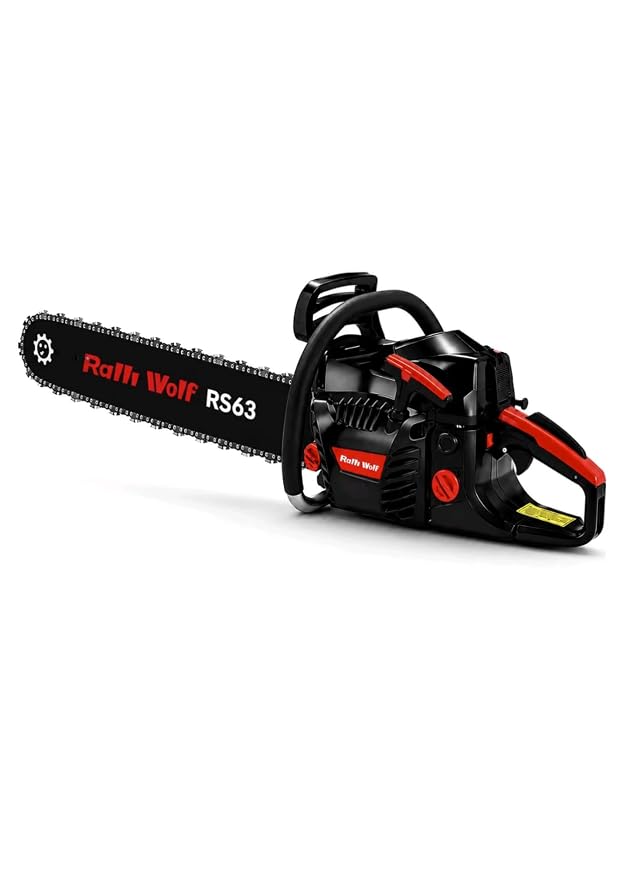 Ralli Wolf RS63 63cc Petrol Chain Saw 2-Stroke, 2.9kW Power, 22 Inch Bar & Chain, Heavy Duty Wood Cutting Machine