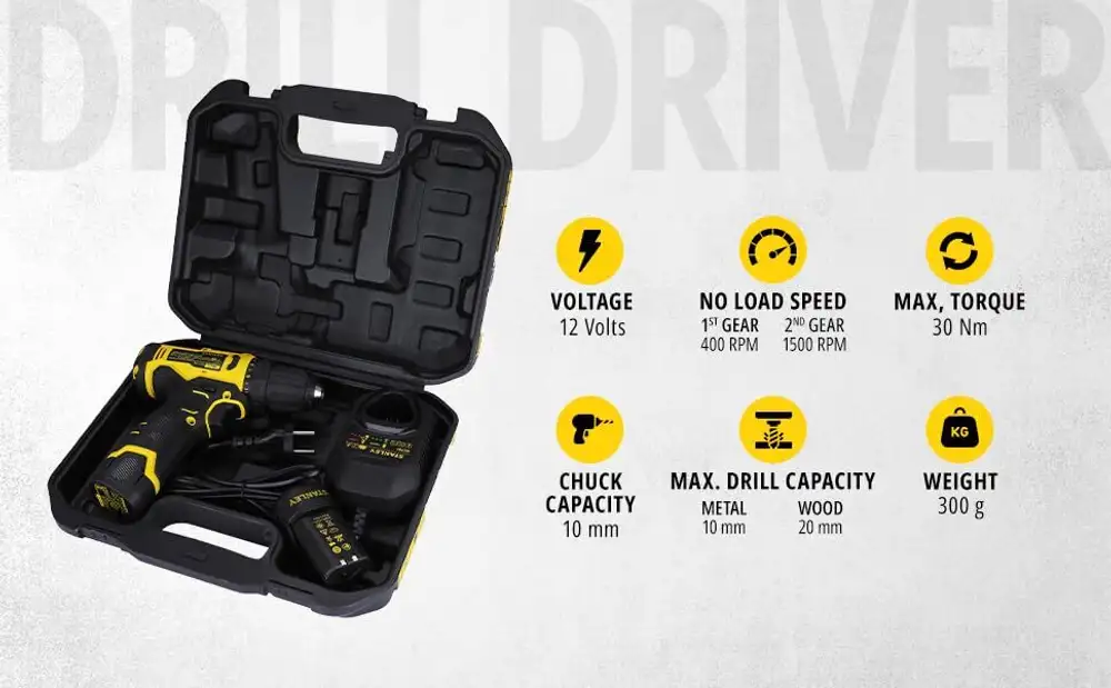 Stanley SCD10D2K-IN 12V Max 10mm Cordless Drill Driver Kit - photo 2