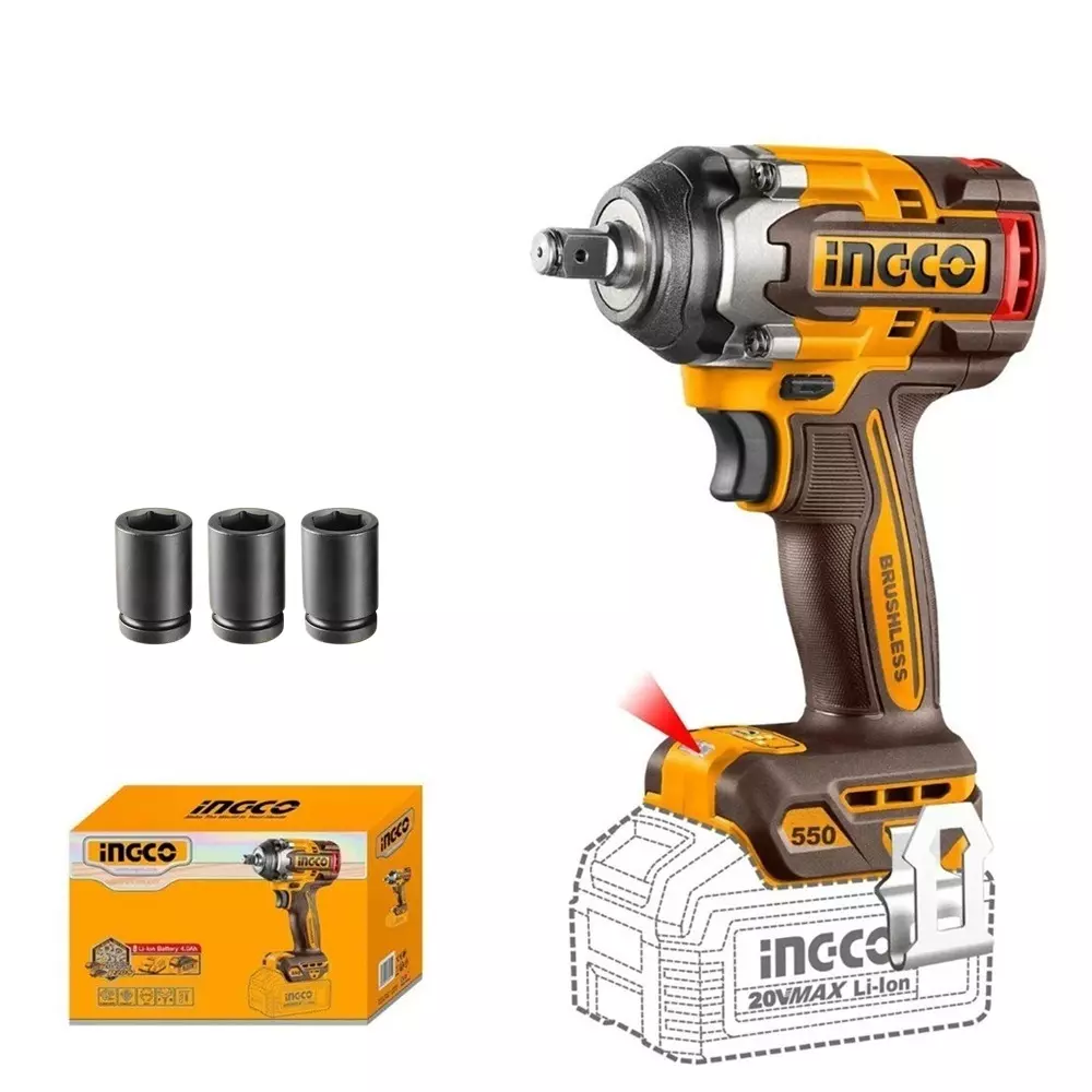INGCO CIWLI2055 - Brushless Cordless Impact Wrench, 20V, 550Nm