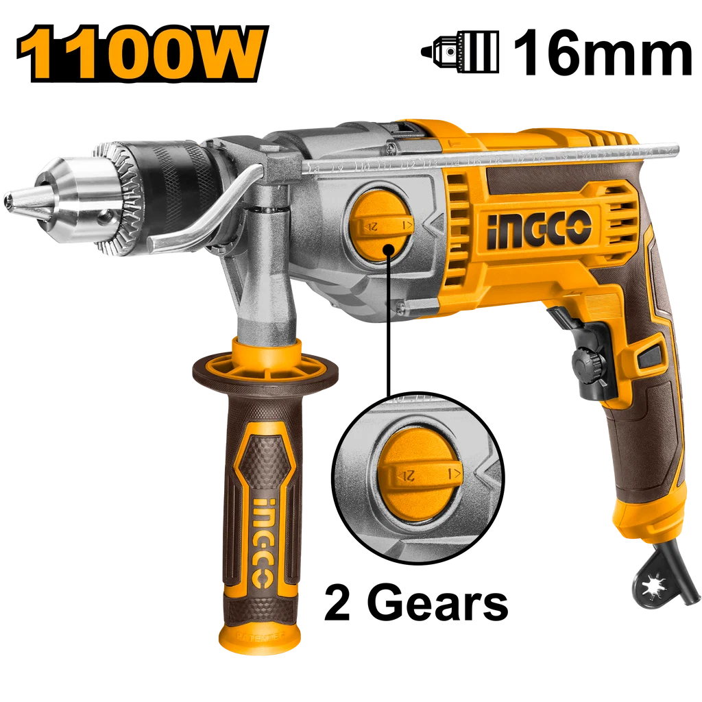 INGCO ID211008 - Impact Drill, 1100W, 16mm, 0-1200/0-3000rpm, 2-speed