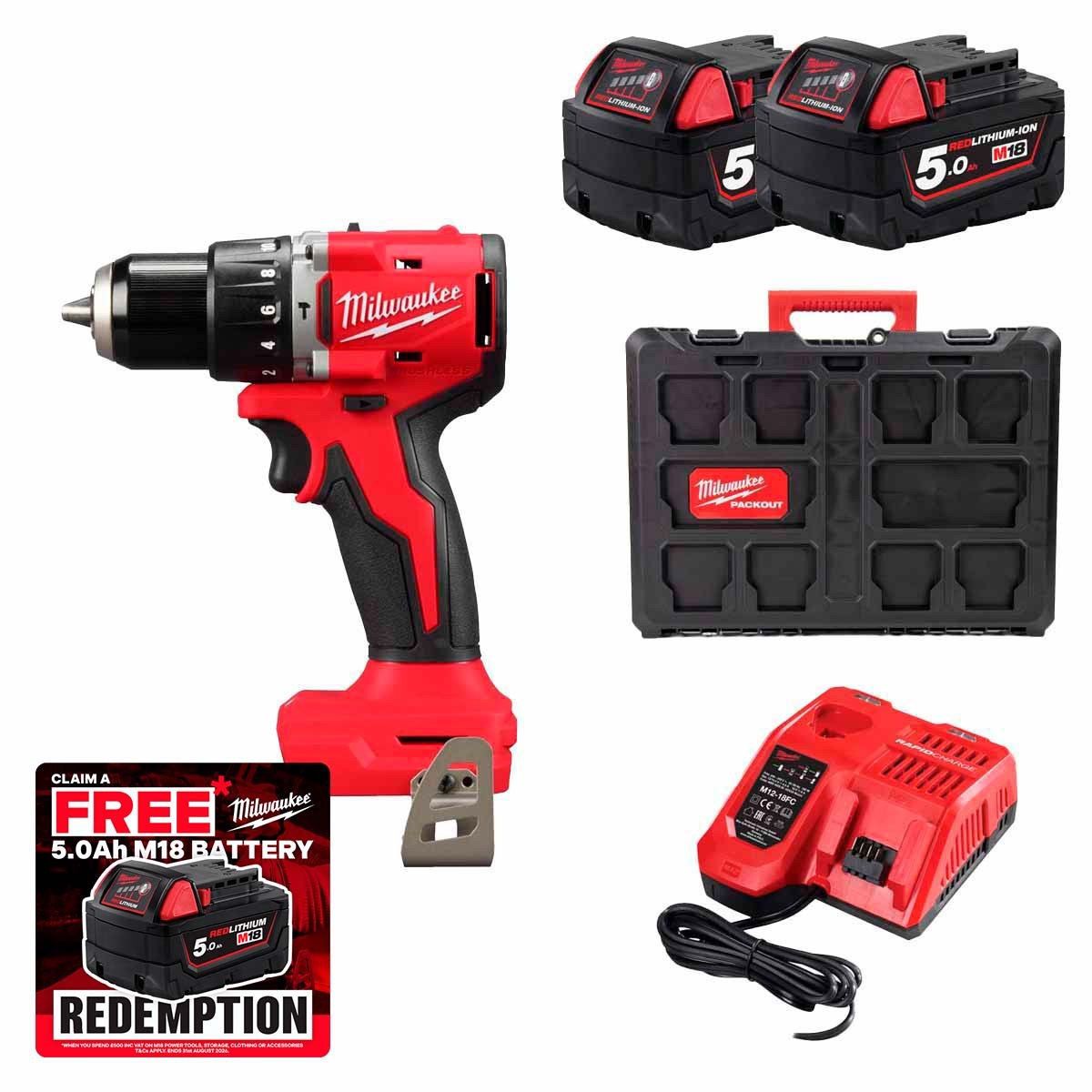 Milwaukee M18 BLPDRC - Compact Brushless Hammer Drill Kit
