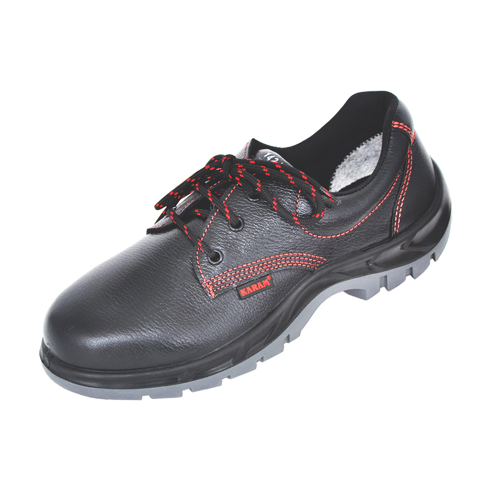 KARAM FS01 Deluxe Black Leather Red-Stitched Safety Shoes