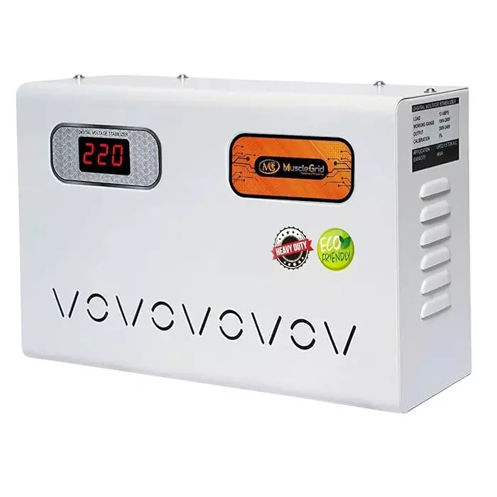 MuscleGrid 5KVA (90-300V) Heavy Duty Digital Voltage Stabilizer Copper Wired for Upto 2 TON AC