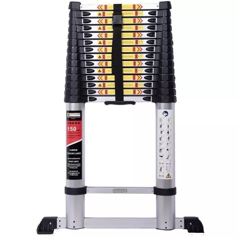 Aardwolf Quickfit 16 Step Foldable Telescopic Ladder Aluminium Silver 150 Kg Load Capacity 23.6 ft (7 m) Height Extended, AQT-070