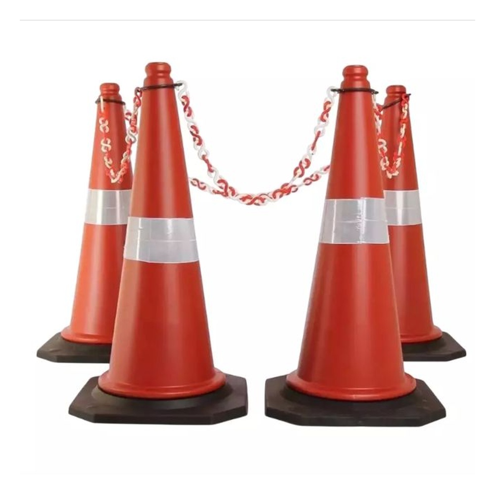 Comondo Road Traffic Safety Cones with Chain & Hooks Kit 75 cm (Cone) Height 4 m Chain Length PVC for Construction & Road Side Area