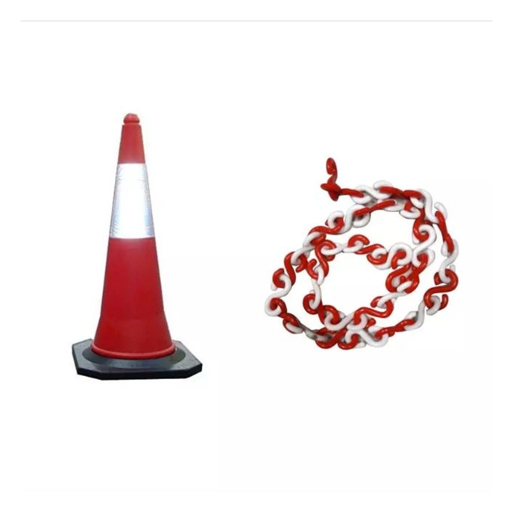 Bellestone Orange PVC Traffic Safety Cone With 15 Mtr Chain Pack of 15