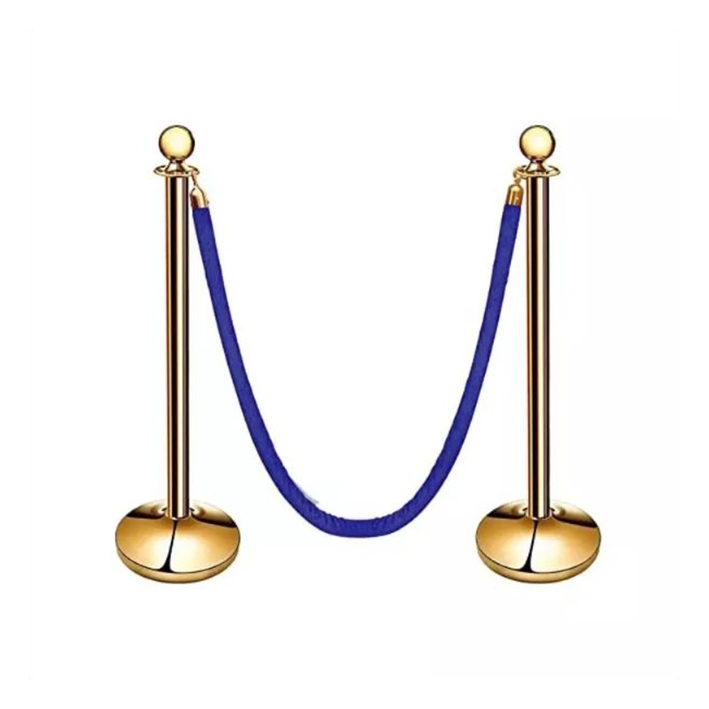DOSSVICK Stainless Steel Stanchion Queue Manager Set of 2 Rope 1.5 Metre Blue/Golden