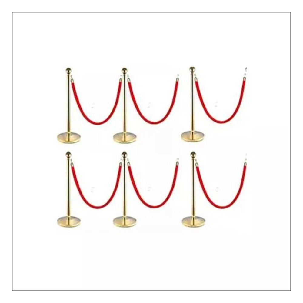 DOSSVICK Stainless Steel Stanchion Queue Manager Set of 6 post and 6 Rope 1.5 Metre Red/Golden