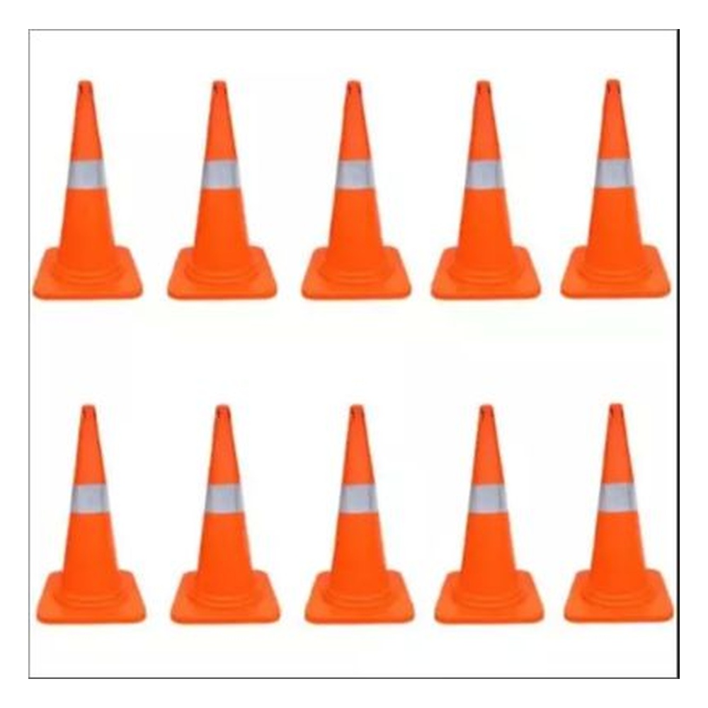 Ladwa 750 mm 2 Kg Flexible Orange Traffic Cone with Reflective Strip (Pack of 10)
