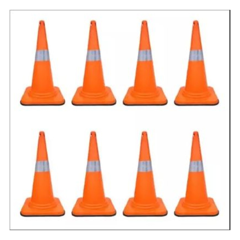 Ladwa 750 mm 4 Kg Flexible Orange Traffic Cone with Rubber Base & Reflective Strip (Pack of 8)