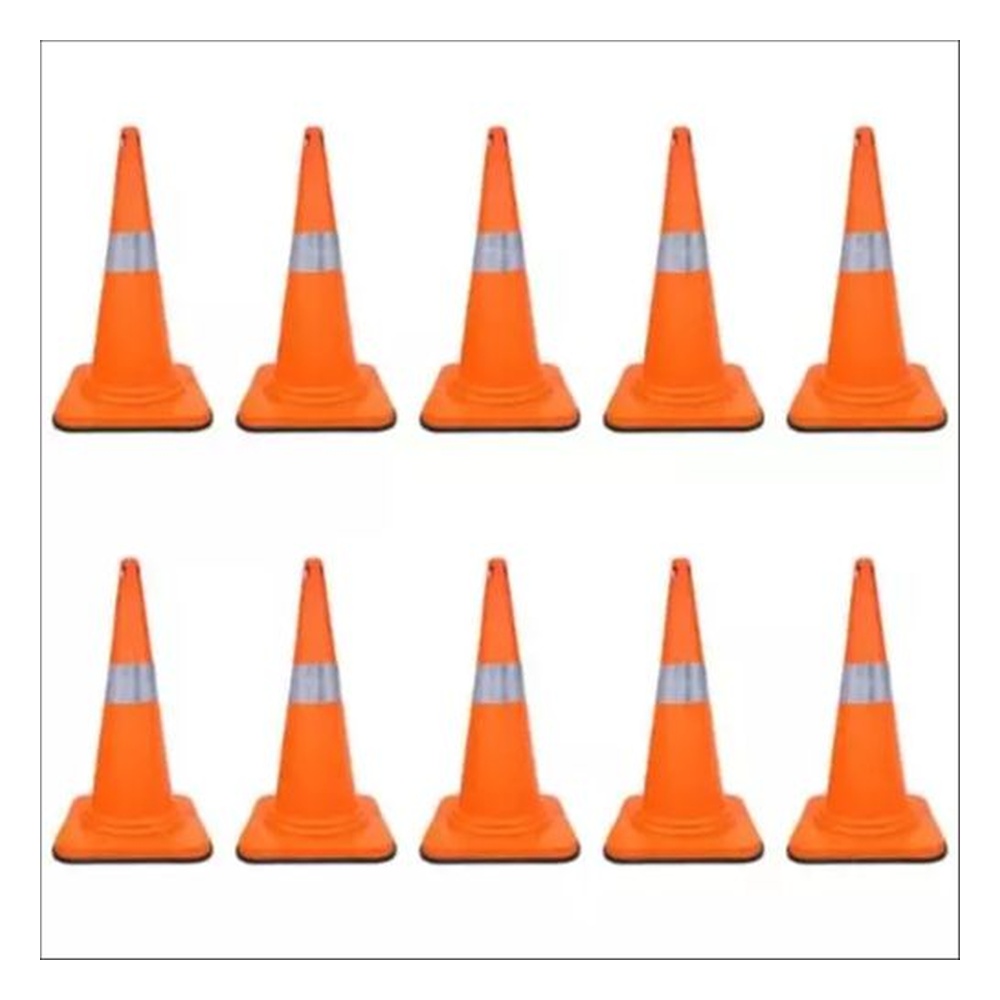 Ladwa 750 mm 4 Kg Flexible Orange Traffic Cone with Rubber Base & Reflective Strip (Pack of 10)