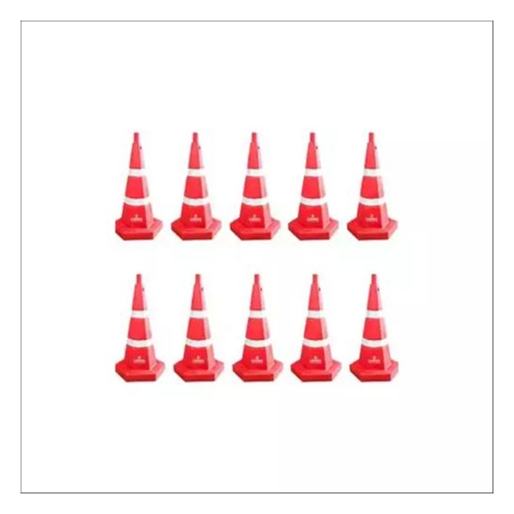 Ladwa 750 mm Heavy Base Traffic Safety Cone with 2 Reflective Stickers Red (Pack of 10)