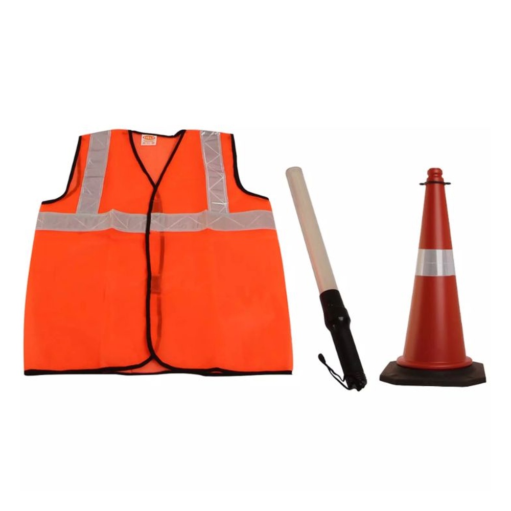 Ladwa Traffic Safety Cone & Reflective Jacket with Light Stick Baton PVC Orange, LD-05